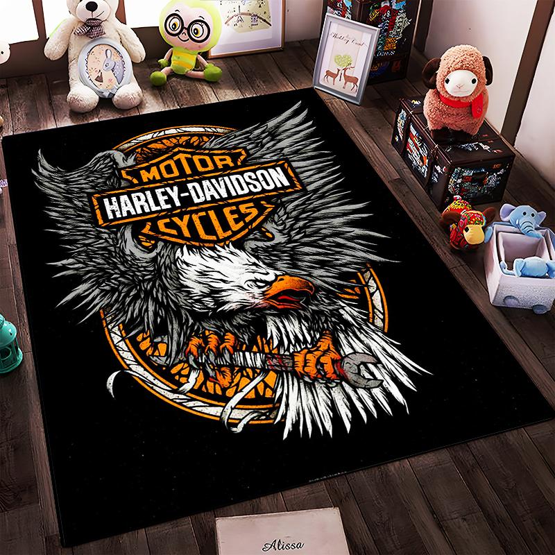 Harley-Davidson Eagle Design Carpet Home Decor Black Orange Rug Suitable for use as an anti-slip for living room bedroom sofas