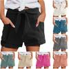 Женские льняные шорты, летние пляжные повседневные удобные шорты с эластичной резинкой на талии, легкие шорты с карманами, повседневные шорты