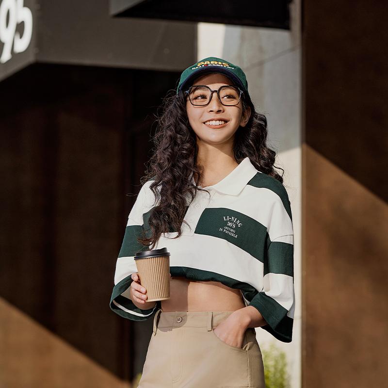 Li-Ning Выходные молодежные повседневные удобные полосатые рубашки поло унисекс рубашки поло ретро-зеленый APLU235-5