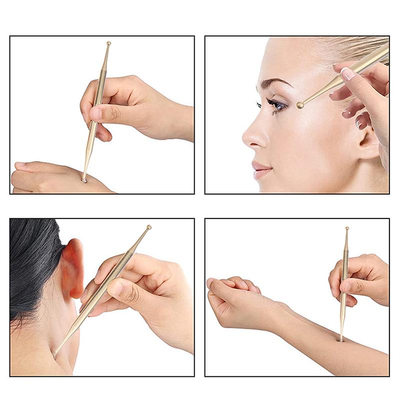 Латунная двухголовая ручка для акупунктуры для лица и тела, массажер для триггерных точек, инструмент для глубокого массажа тканей и меридианов
