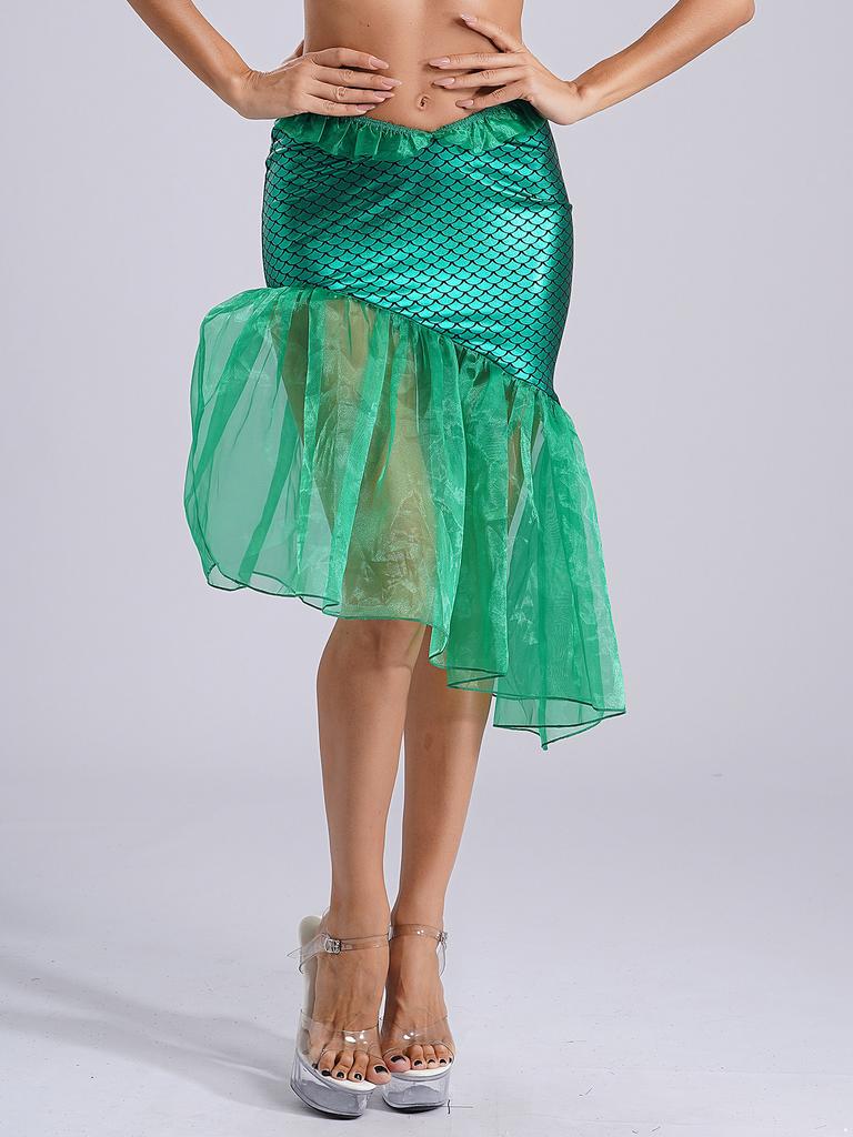 Женская юбка с оборками и принтом «рыбья чешуя», юбка для латинских танцев, юбка-русалка, костюм для косплея на Хэллоуин и карнавал