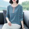 T-Shirt Tops Women Oversized Blouse Stripe Stretch Long Sleeve T-Shirt Round Neck Loose Tops