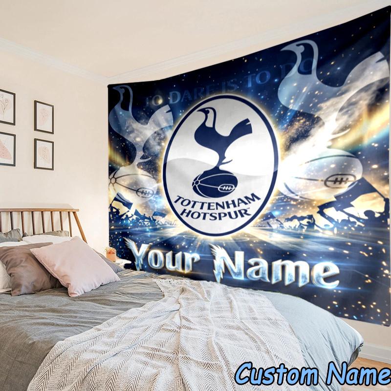 Custom Name Tottenham Hotspur Crest Tapestry Accessories for Bedroom,Livingroom, dormitory Room Wall Hanging Decor, Fan Birthday Gifts