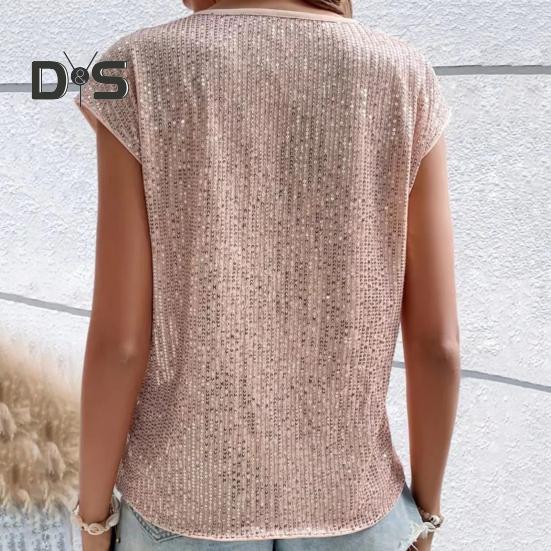 Женская футболка с круглым вырезом без рукавов свободного кроя футболка с блестящими пайетками повседневные футболки стандартного кроя топ повседневная одежда