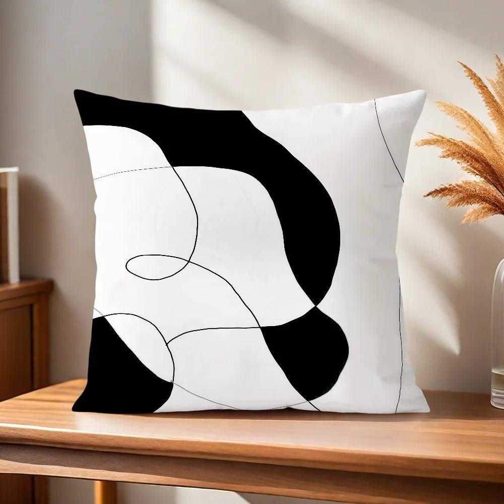 Black Comfortable Abstract Soft Stripe Pillow Case White for Art Sofa Geometric Living Room Home Office Decor Protective Covers