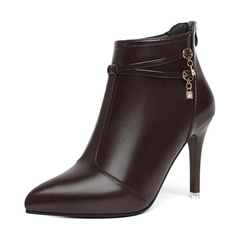 Модные туфли с боковой молнией для женщин 2024 года, сексуальные женские ботильоны с острым носком, однотонные, простые, для офиса, женские туфли, размер 42