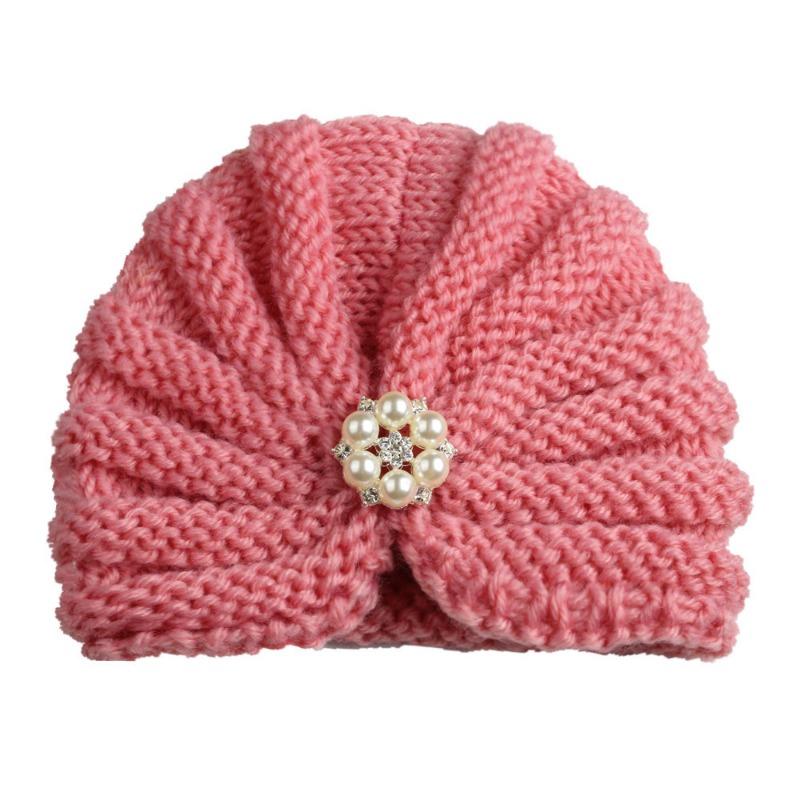 New children's products winter, solid color with diamond baby wool hat, baby knitted thermal hat