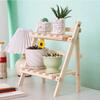 Wooden Desktop Storage Rack Double-Layer Organizer Shelves Trapezoidal Folding Corner Shelf Plant Flower Shelf Desk Display Rack