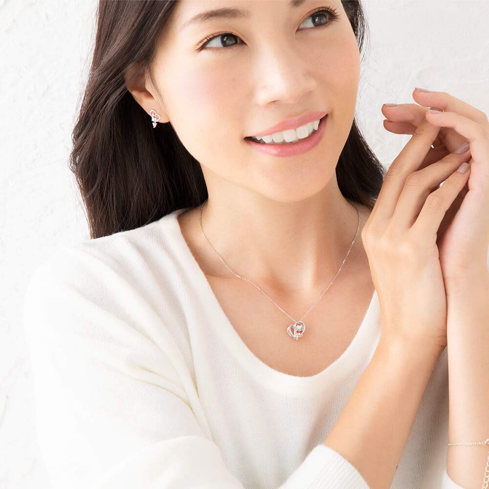 Necklace Heart Cat Dancing Stone Silver Selectable Birthstone Gold February Amethyst [Future Angel] Women's [Champagne Color]