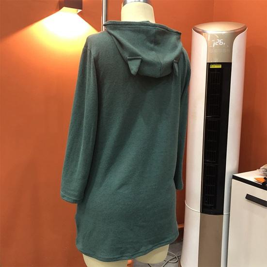 Женское длинное худи-пуловер с неровным подолом, рукавами 3/4, толстовки с капюшоном с кошачьими ушками, туники с карманами