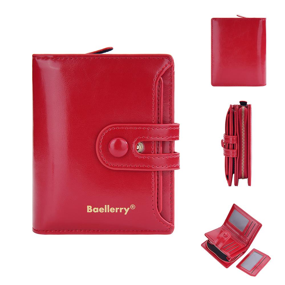 Женский кошелек Baellerry из блестящей кожи с масляной восковой пропиткой - Короткий, Много отделений для карт, Карман для монет на молнии, Универсальный дизайн