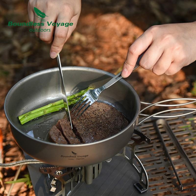Titanium Camping Frying Pan With Lid 1L Lightweight Portable Cookware Outdoor Hiking Backpacking Solo Cooking