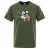 Panda Lying On A Sloth Cute Print UnisexTee Shirt Oversized Cartoons Top Regular Sleeve Tee Shirts Cotton Casual T Shirt