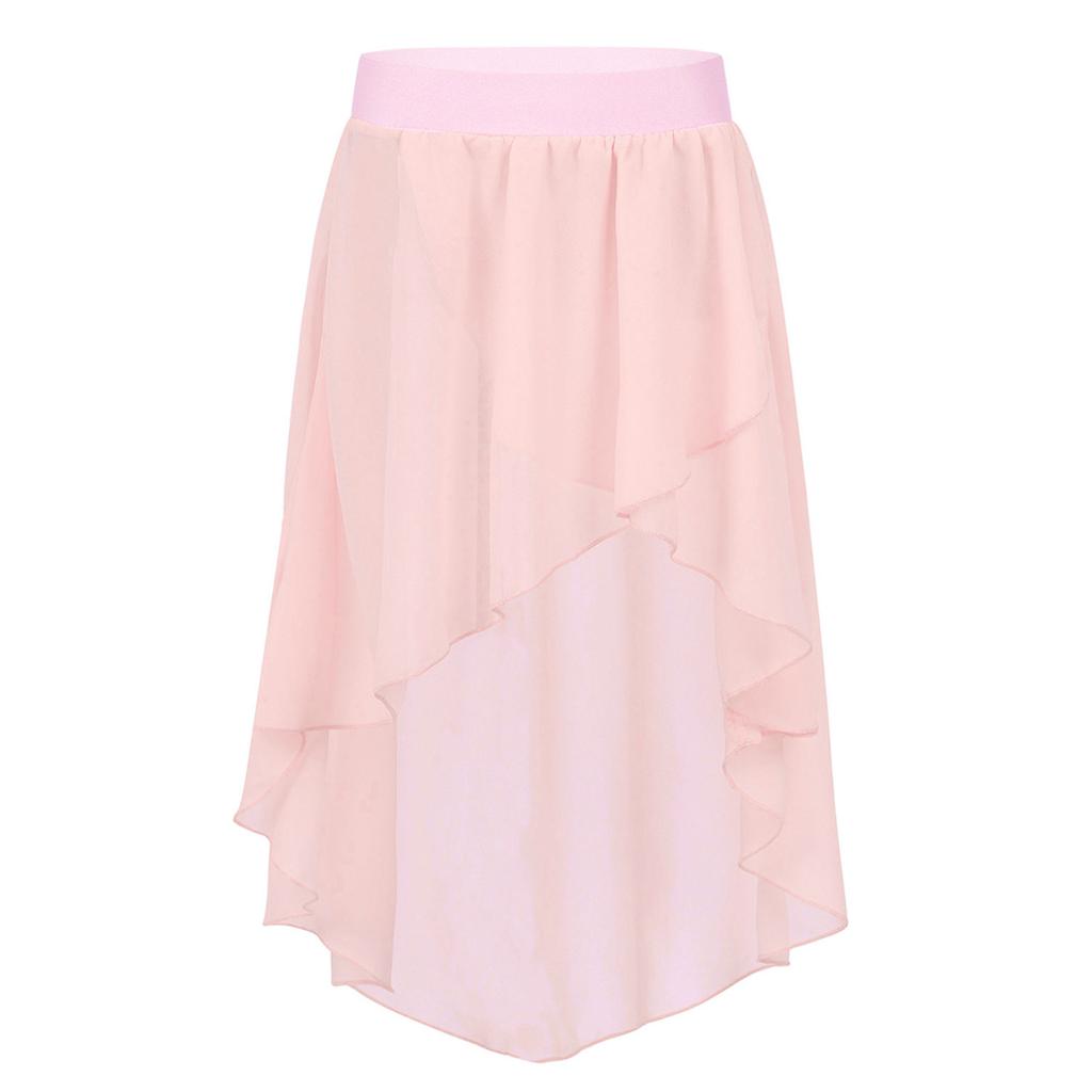 Kids Girls High Low Chiffon Dance Skirt for Lyrical Ballet Latin Jazz Stage Performance