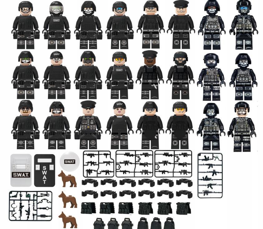 24 Минифигурки Конструктора Черный Спецназ Специальные Силы Беспорядки Военная Сцена Игрушка для Мальчика Pyp