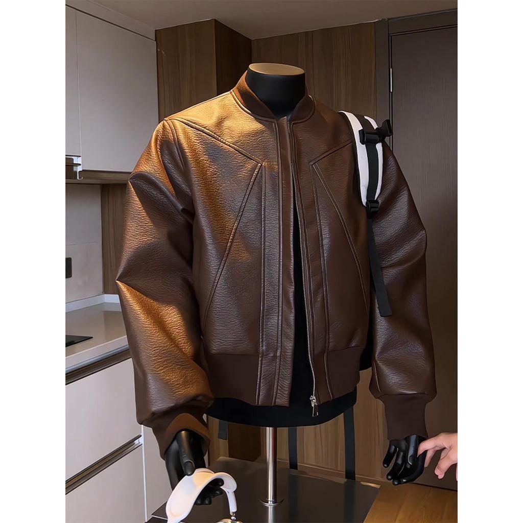 Мужская крутая черная кожаная мотоциклетная куртка - Высококачественная осенне-весенняя одежда