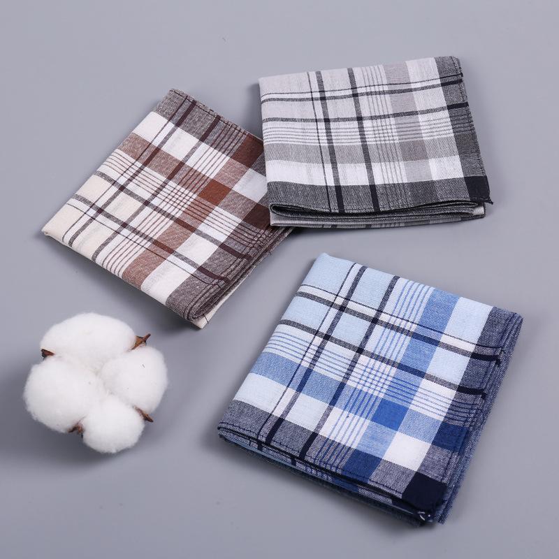 3Pcs/set Fashion Plaid Stripe Pocket Square Handkerchiefs For Old Men Classic Soft Cotton Suit Pocket Square