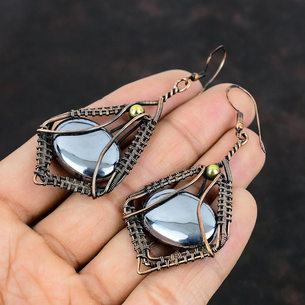 Серьги из шунгита, серьги из медной проволоки, серьги ручной работы, ювелирные изделия из меди с драгоценными камнями, дизайнерские серьги, подарки для нее, ювелирные изделия из проволоки