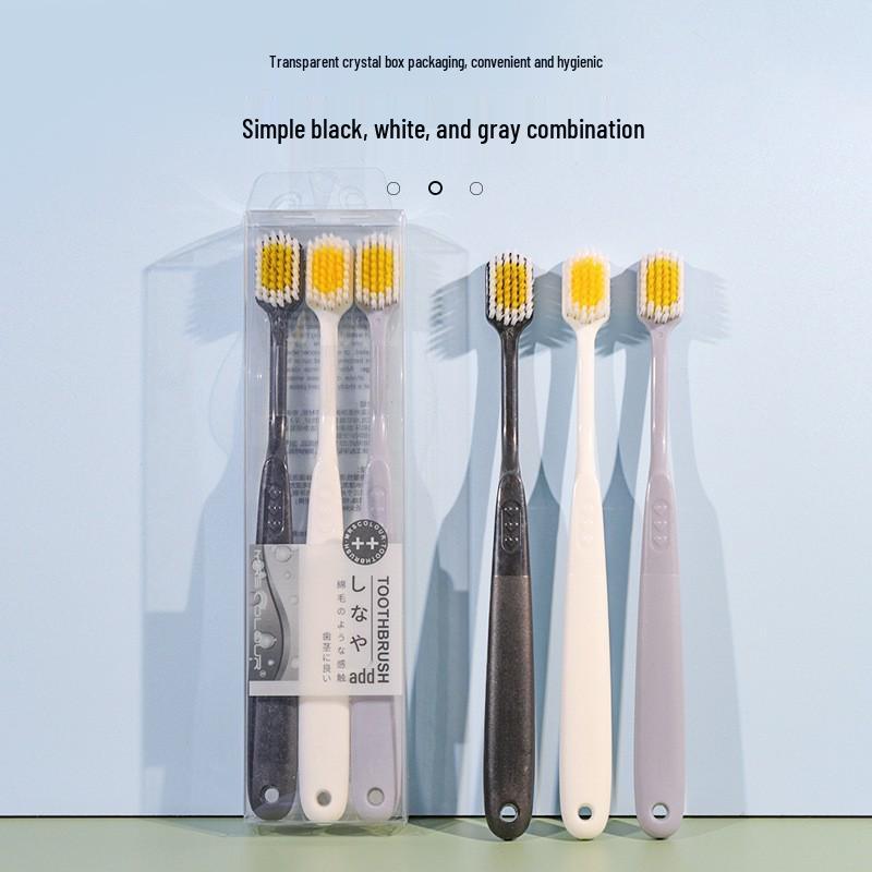 Трехсторонняя зубная щетка для взрослых с мягкой и жесткой щетиной и 3D скребком для языка