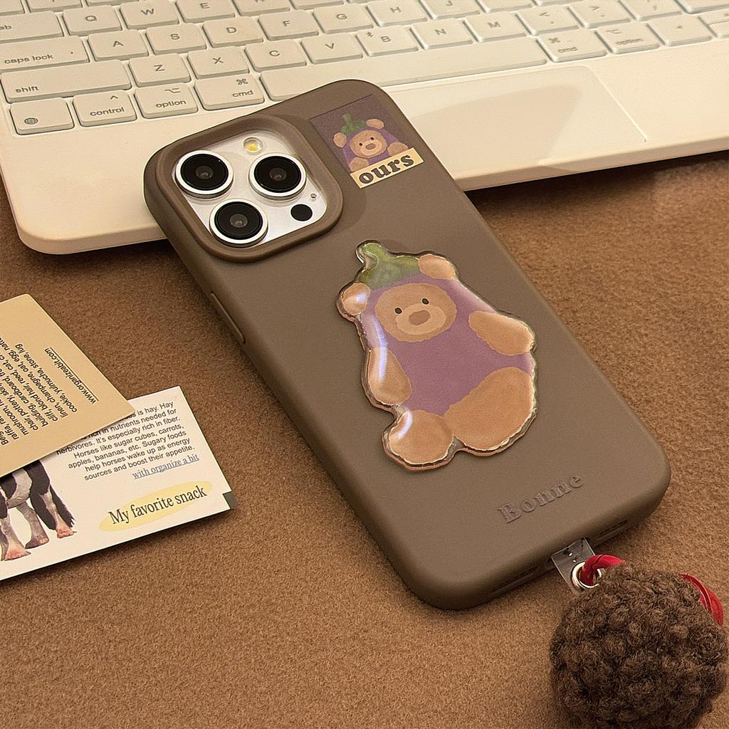 Баклажан Медведь Подходит для чехла для мобильного телефона Iphone16 Чехол для мобильного телефона Apple 17pro Max 14 Ретро Трехмерный 13