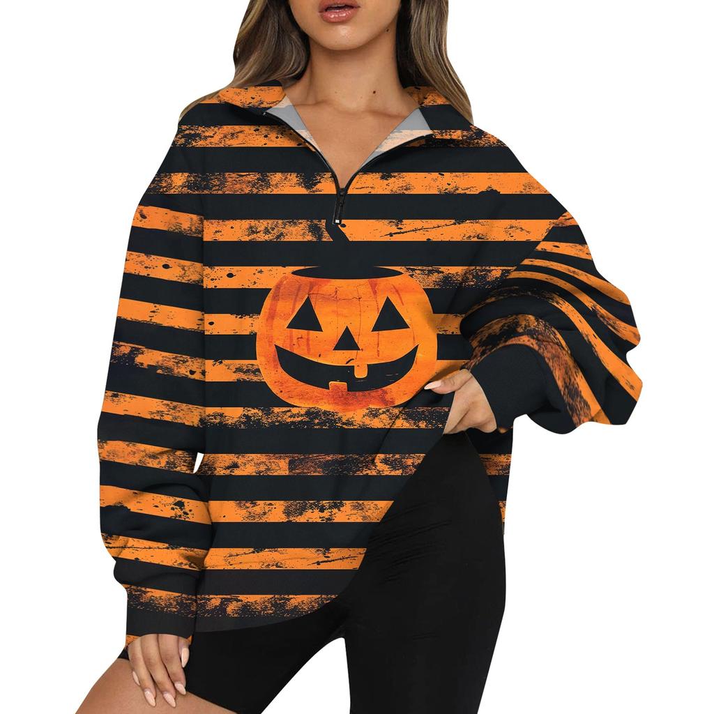 Women's Casual Fashion Long Sleeve Print Oversize Zip Sweatshirt Top