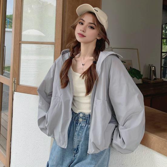 Женское осенне-весеннее пальто свободного покроя, однотонное, на молнии, с длинными рукавами, с капюшоном, карманами, гладкая поверхность, дорожная куртка для отдыха на природе