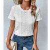 Лето Новая Короткий Рукав Ажурное Кружево Женская Повседневная Рубашка Однотонная Круглый Вырез Свободная Офисная Блузка Простая Элегантная Мода Милые Топы Женская Одежда