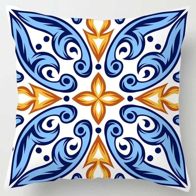 Exquisite BlueYellow Floral Pattern Pillow Covers Pattern Cushion Cover Suitable For Sofa Bedroom Car Pillow Cover