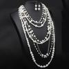 Stylish Pearls Jewelry Set Featuring Multilayers Necklace and Earrings Accessory for Fashionable Woman Casual Wear