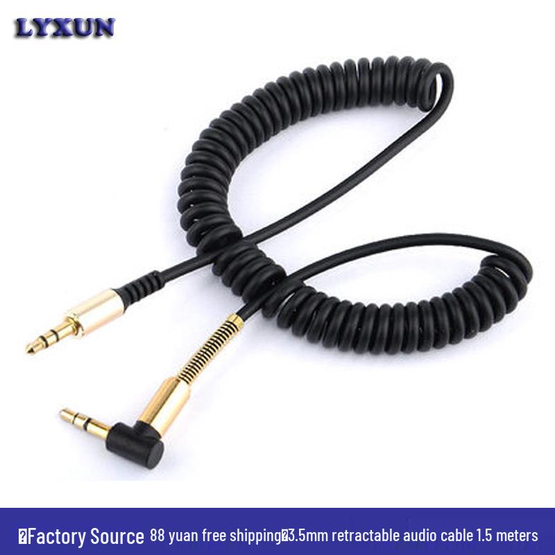 1,5 м Выдвижной 3,5 мм Штекер-Штекер AUX Пружинный Аудиокабель с Дизайном Угловой-Прямой Штекер для Подключения в Автомобиле