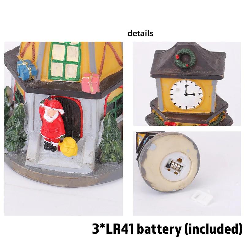 Christmas Village Bell Tower Figurine with LED Lights, Resin Xmas Holiday Sculpture Decoration and Gift