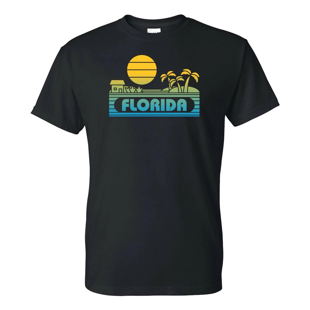 Florida Groovy Sunset - Landscape Vacation Home State T Shirt - Black