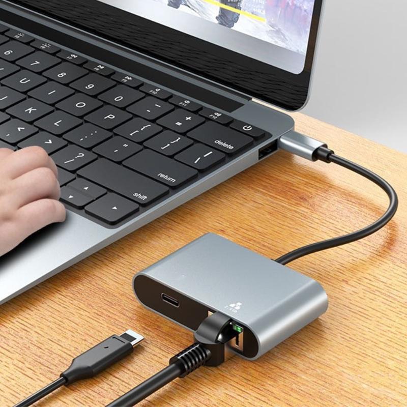 Портативный USB C (папа) на RJ45 Ethernet адаптер из алюминиевого сплава, поддержка 2500 Мбит/с и быстрой зарядки 100 Вт, Plug and Play, для домашнего офиса
