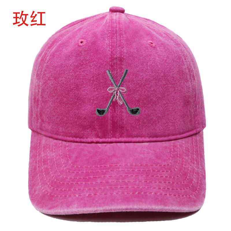 Golf bow embroidery washed retro baseball men's and women's leisure outdoor sports shade cap