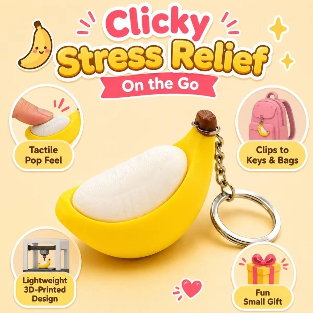 Simulation Banana Banana Fidget Keychain Eco-Friendly PLA Button Clicker Keychain Gifts for Adult