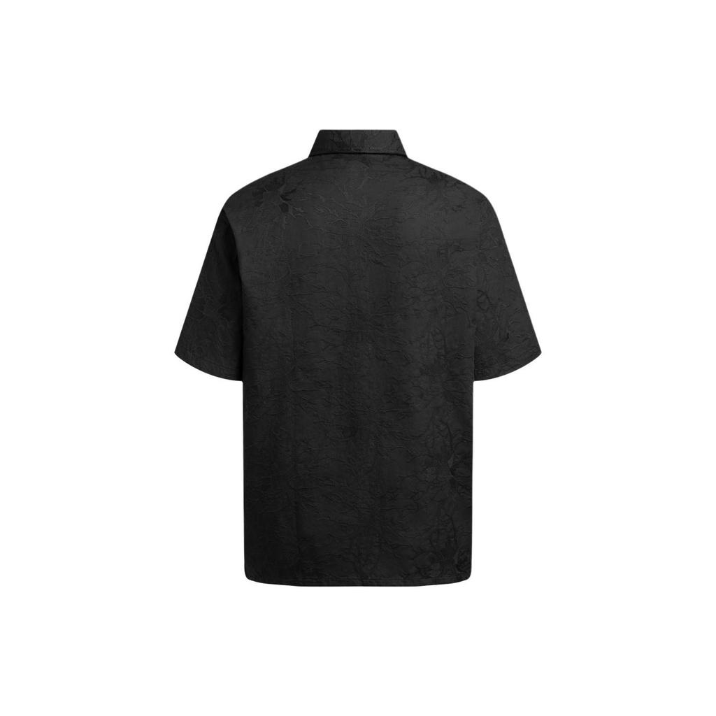 Emporio Armani Мужская рубашка с коротким рукавом, на пуговицах, с квадратным вырезом, с принтом в темных тонах, SS24, Черная 3D1CG3-1NQMZ-0999