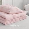 Full/Queen Baby Pink Rose Blush Comforter Set - Ruched 3D Floral Pintuck Bedding Set - 3 Pieces Bed Linen, 1 Comforter