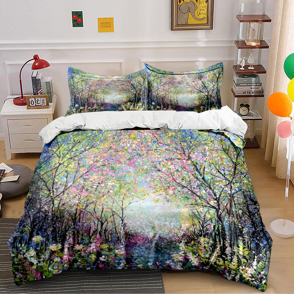 Colorful Forest Path Artwork Bedding Duvet Cover Set Duvet Cover Pillowcases (1*Duvet Cover 2*Pillowcases, without duvet insert)