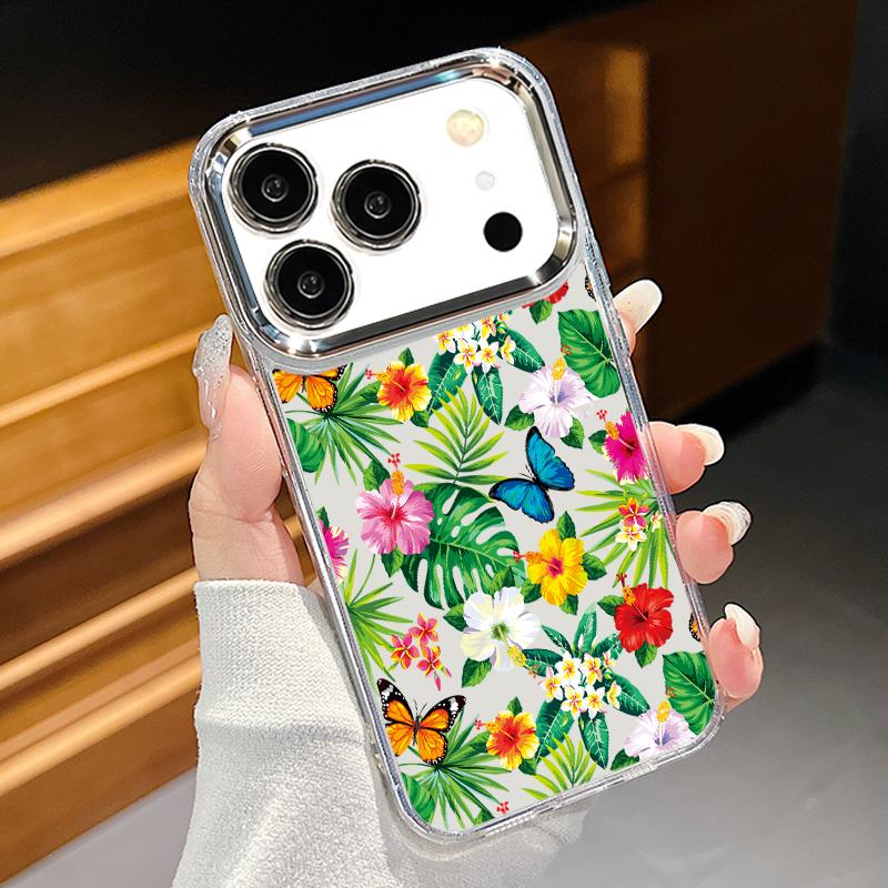Чехол с цветочным узором для iPhone 17 Pro Max iPhone 16 15 14 13 Pro Max 11 17e 16e Позолоченная рамка для камеры Прозрачная мягкая силиконовая задняя крышка