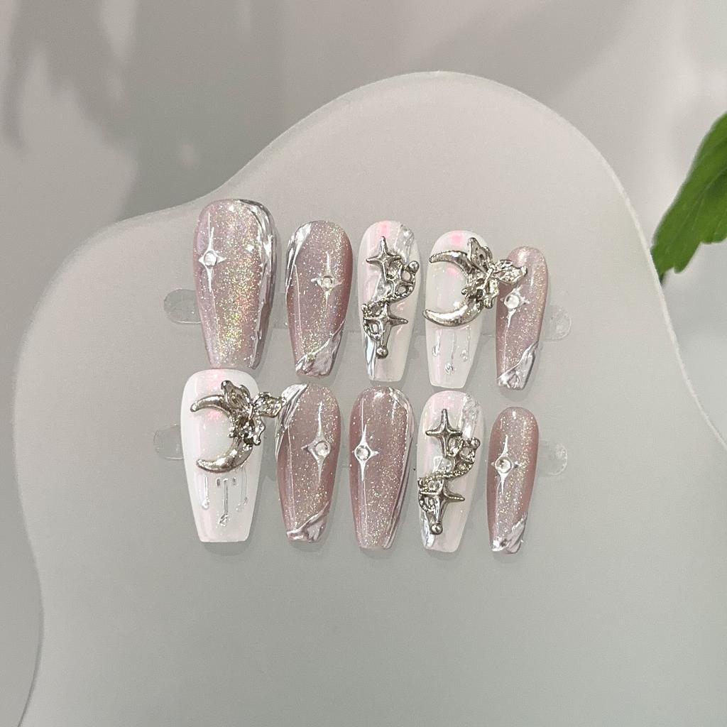 Quick Nails Cat's Eye Handmade Wearing Nails, Moon Stars, Nail Art, Big Diamonds, Wearing Bridal Nail Stickers, Press On Nails