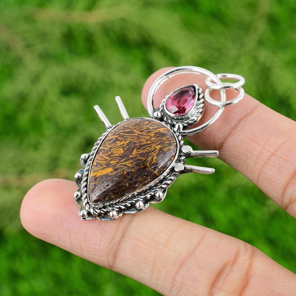 925 Silver Pear Mariam Jasper Stone Pink Tourmaline Bezel New Pendant Jewelry