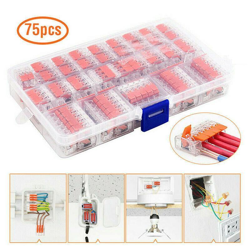 75pc для электрического соединителя Wago 221, клеммного кабеля зажима блока проводов, многоразового использования