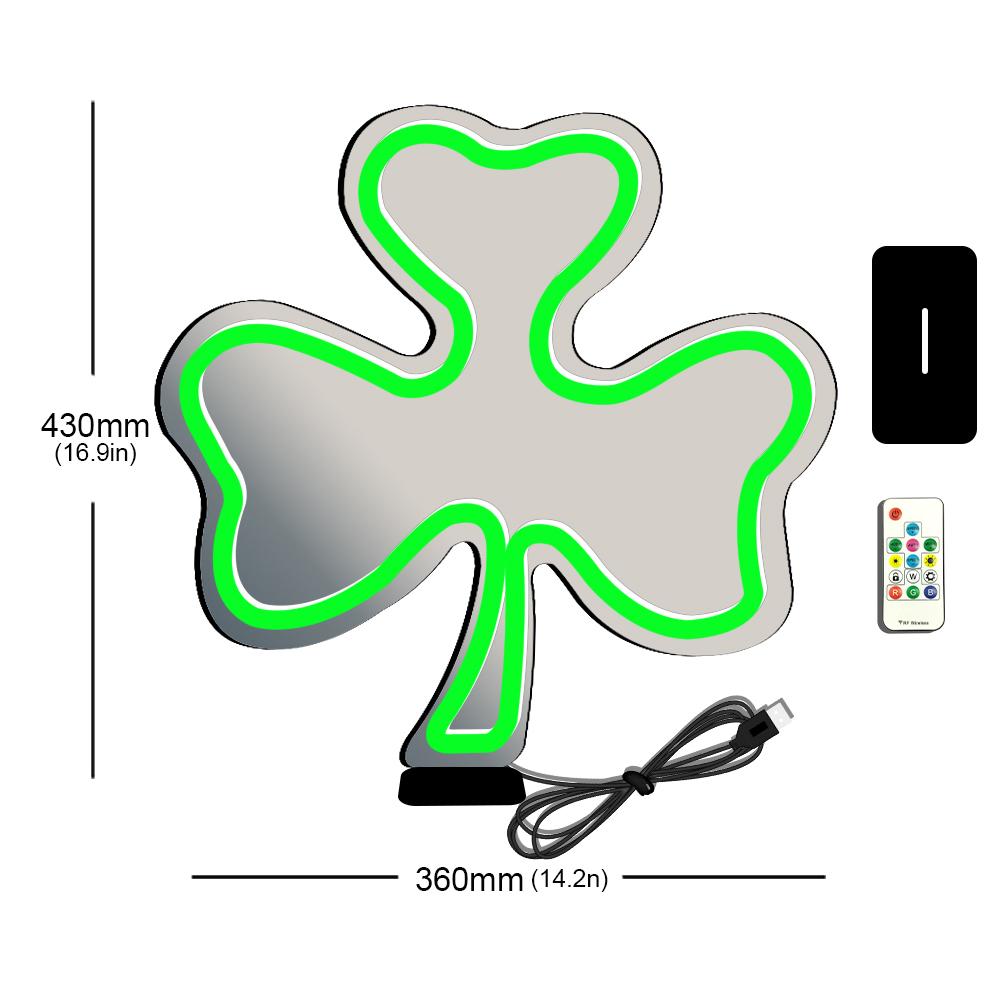 42cm Color-Changing LED Neon Sign Double-Sided Mirror Art Tunnel Clover Design for Store And Home Decor Hanging & Standing Optio