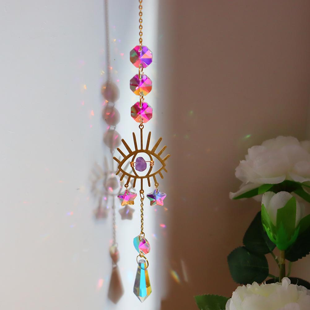 Crystal Star Sun Wind Chimes Hexagon Diamond Prisms Hanging Light Catcher Rainbow Make Window Curtains Pendant Home Room Deocr