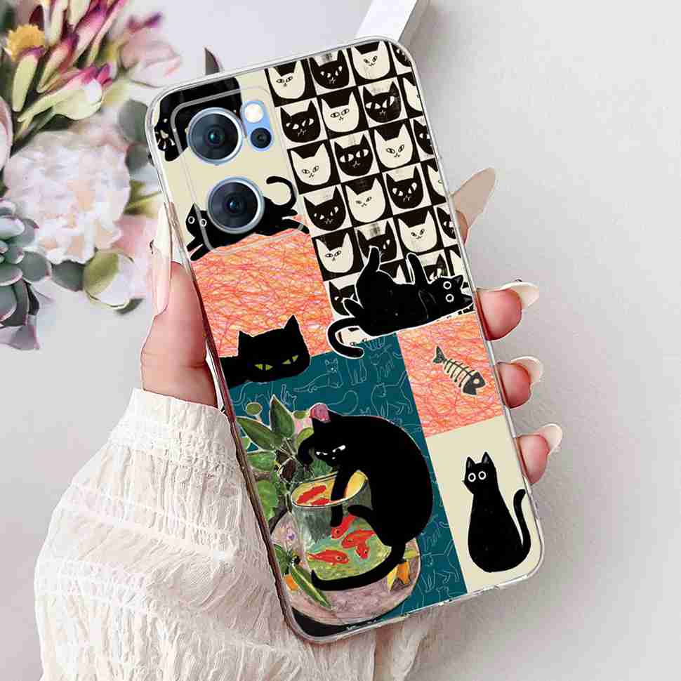 Чехол для Oppo Reno7 5G Милый Кот Цветок Расписная Крышка Мягкие Fundas Чехол для Телефона Для Oppo Find X5 FindX5 Lite Reno 7 5G Задняя Крышка