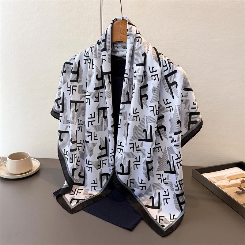 Satin Imitation Silk Printing Large Square Scarf Silk Scarf Shawl Versatile Foreign Style Headscarf Neck Protection Scarf