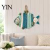 Nautical Wall Decor Lighted Wooden Fish Hanging Decor, Rustic Fishing Wood Sculpture with LED Lights, Retro Blue Art Coastal Beach Theme Farmhouse