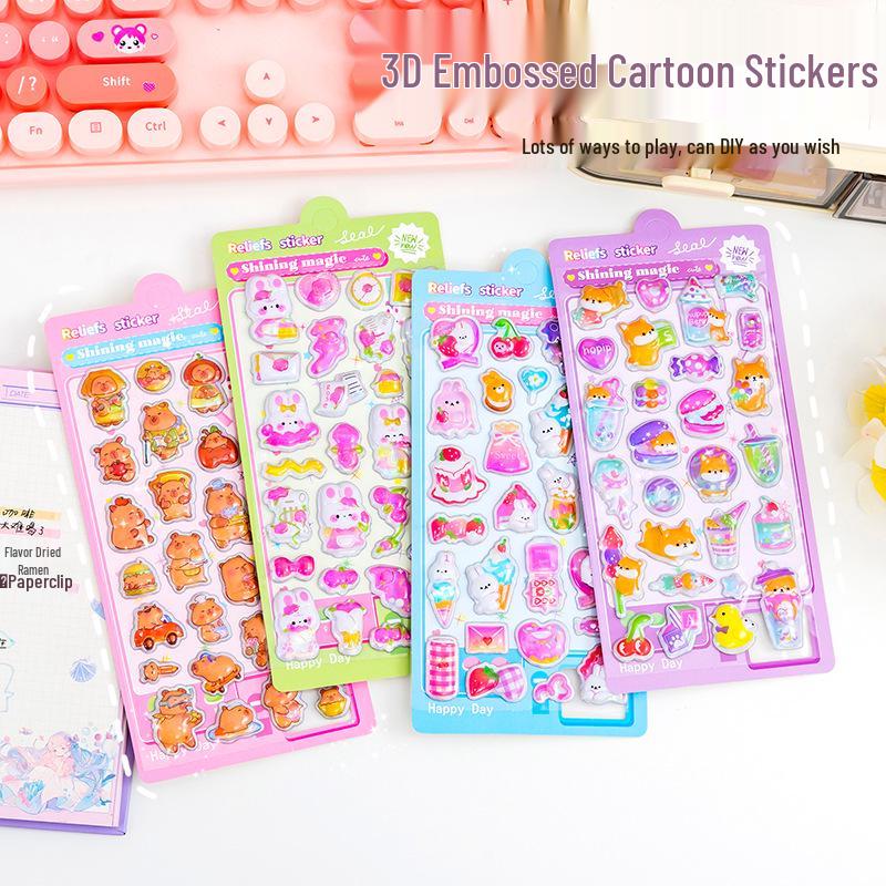 3D Laser Embossed Cartoon PVC Stickers: Waterproof Decor for DIY, Journals, Phone Cases