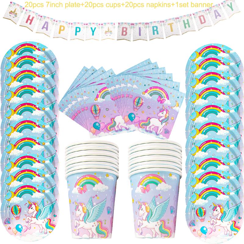 Украшение в виде единорога, одноразовый набор столовых приборов для вечеринки, товары для дня рождения в виде единорога, украшения для дня рождения девочки на первый день рождения
