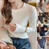 Women Bottom Tops Round Neck Long Sleeve Slim Fit Pullover Tops Solid